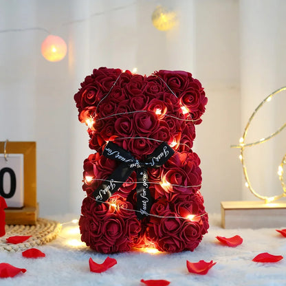 25cm Artificial Teddy Rose Flower Bear with Box Romantic Valentines Day