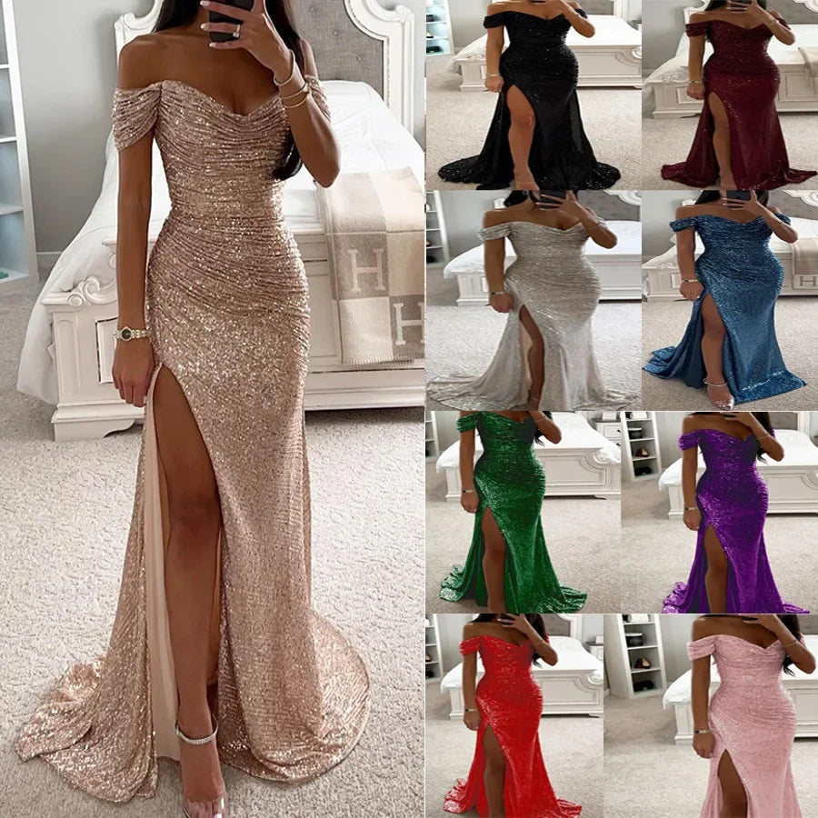 Casual Chic One-Shoulder Slit Dress Women's Fashion