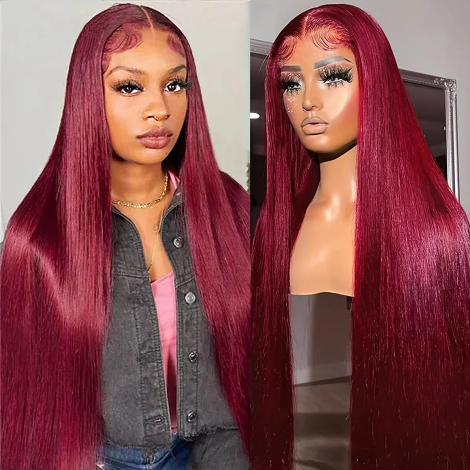 99J Burgundy 13X6 Hd Lace Frontal Human Hair Wig Straight Human Hair Wigs Brazilian Deep Wave Lace Front Wig 30 Inch 250 Density