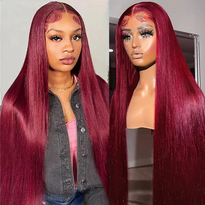 99J Burgundy 13X6 Hd Lace Frontal Human Hair Wig Straight Human Hair Wigs Brazilian Deep Wave Lace Front Wig 30 Inch 250 Density