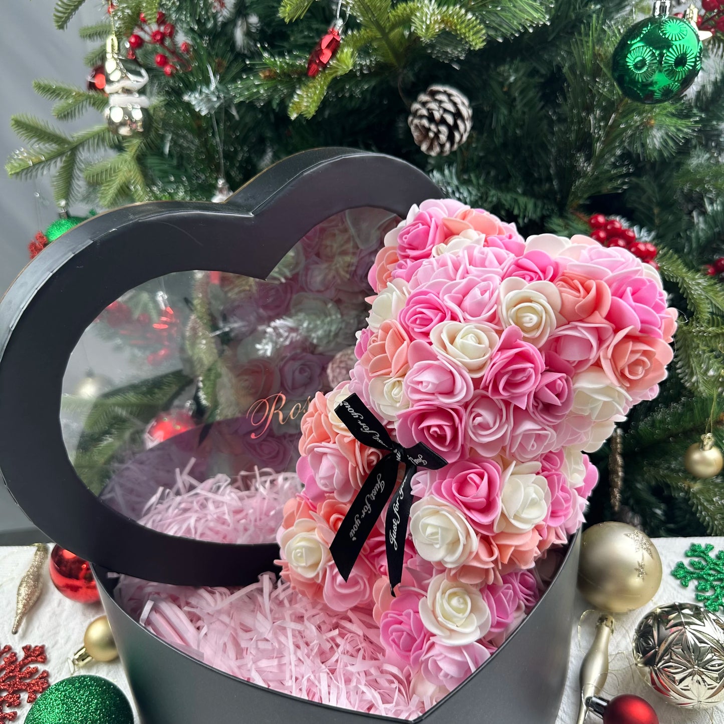25cm Artificial Teddy Rose Flower Bear with Box Romantic