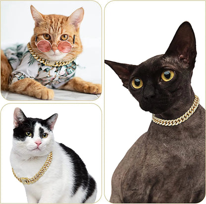 Luxury Cuban Link Cat Necklace Jewelry Rhinestone Collar Cat