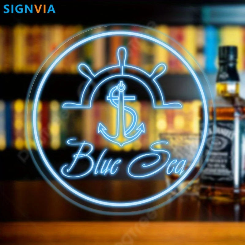 Custom "BLUE SEA" Anchor Nautical Shipboard Neon Sign