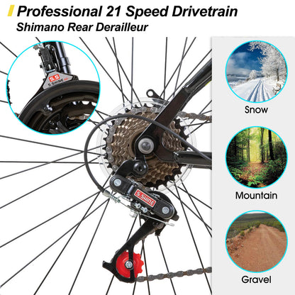 Hiland 24 26 inch Mountain Bike for Men Women, 21 Speed