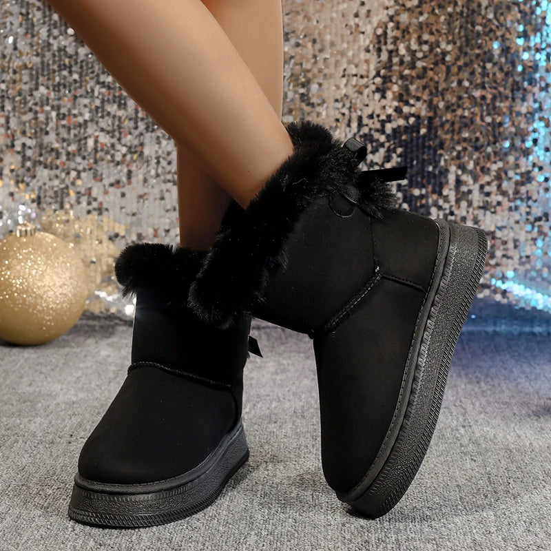 New Fashionable Bow Round Toe Elegant Snow Boots Winter