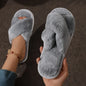 Cross Warm Fluffy Furry Slippers Womens