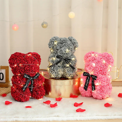 25cm Artificial Teddy Rose Flower Bear with Box Romantic Valentines Day