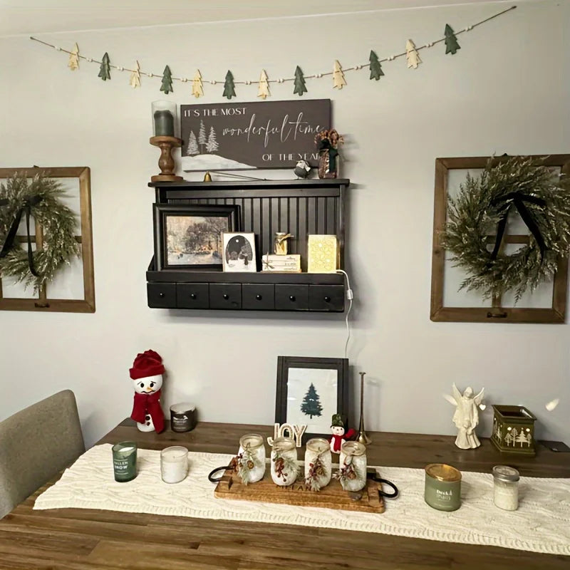 Christmas Wooden Wreath with 12 Trees and Beads