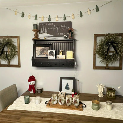 Christmas Wooden Wreath with 12 Trees and Beads