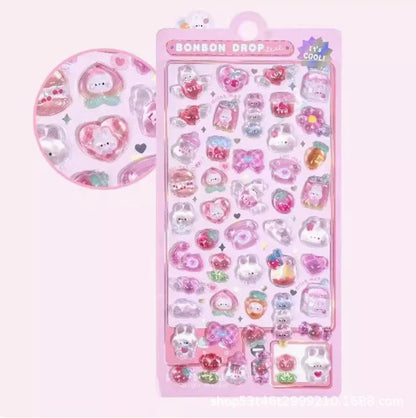 300Pcs Kawaii Cartoon 3D Relief Sticker Cute Crystal