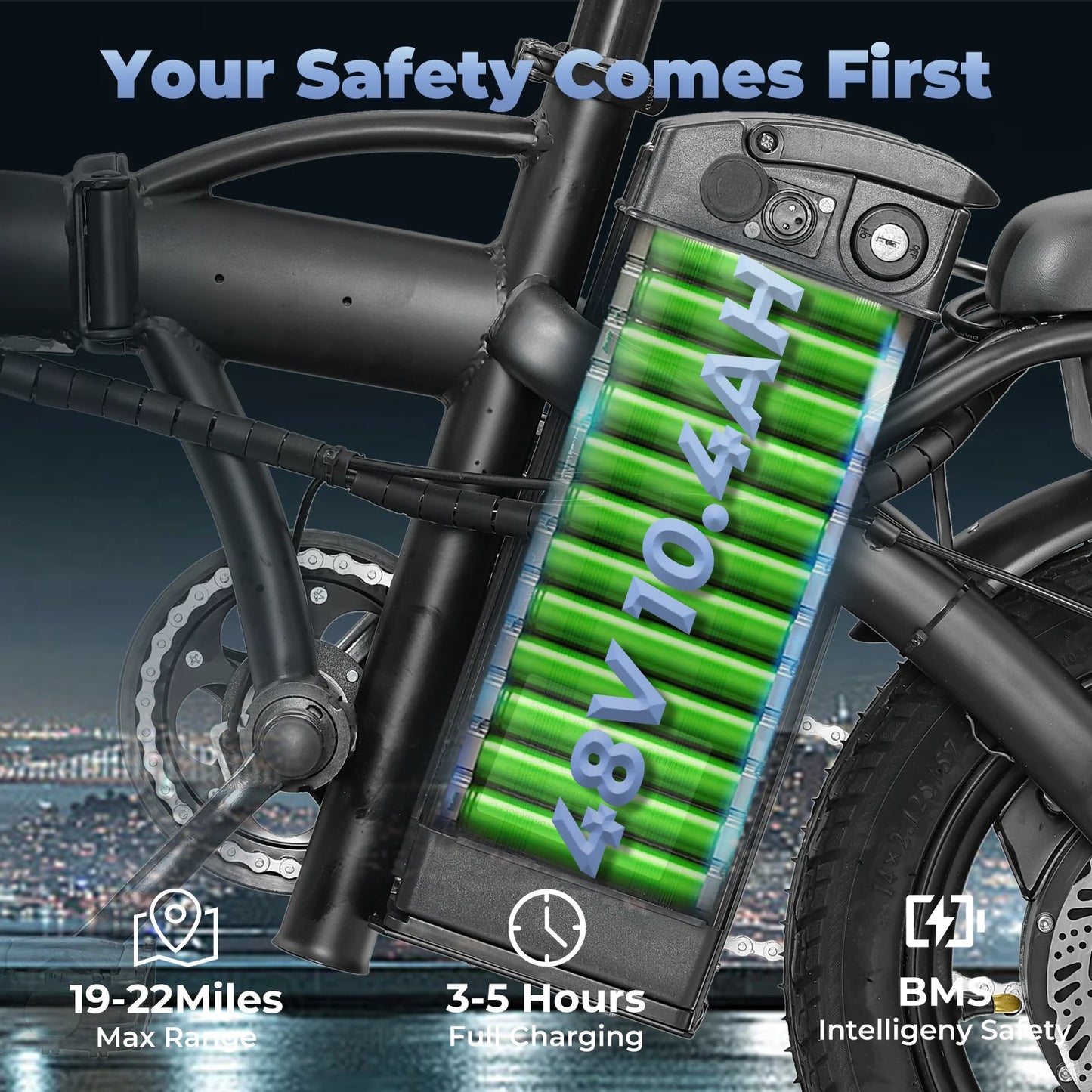 Adult and adolescent folding electric bicycles, 14 inch 500W 24MPH 48V 10Ah battery, 3-