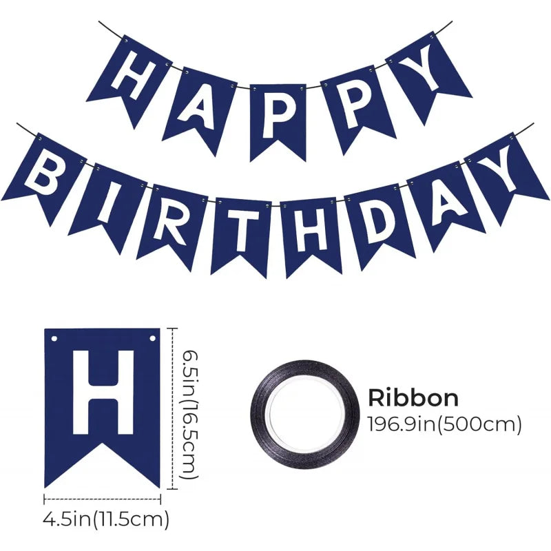 Navy Blue Happy Birthday Banner - Blue Sign