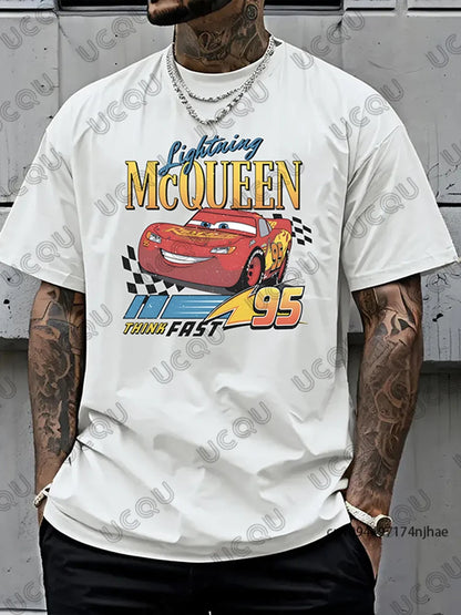 Lightning McQueen Cars 95 Graphic Print T-shirt For Men Summer Short Sleeve