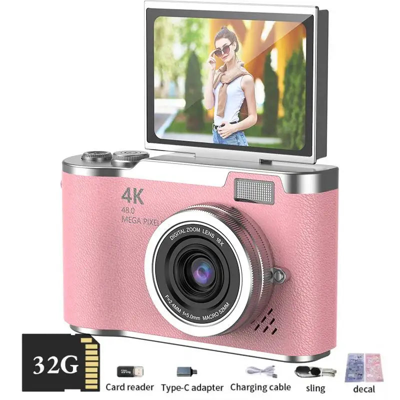 4K Digital Camera CCD 180° Flip Screen Selfie Camera