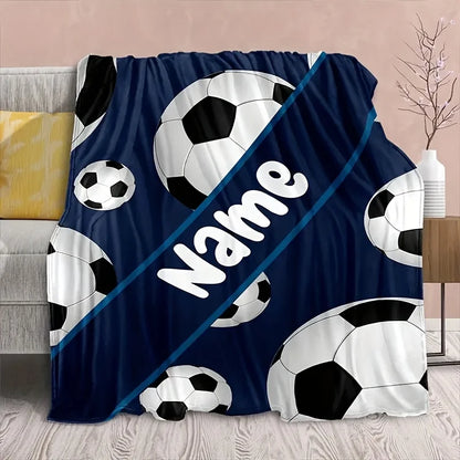 Custom Football Print Name Flannel Throw Blanket -