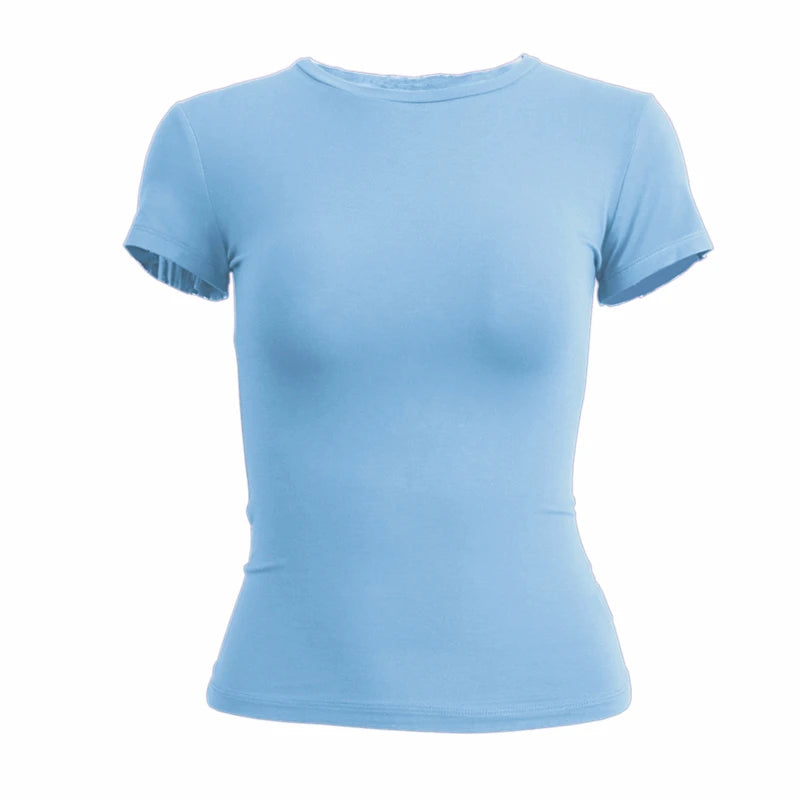 Woman Clothing Short Sleeve T-shirt Slim Fit Tops Female