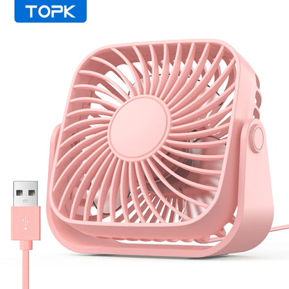 TOPK 4Inch USB Mini Portable Fan for Camping,3 Speeds QuietFAN