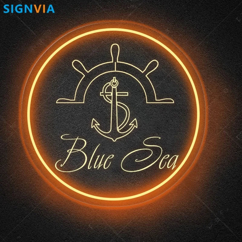 Custom "BLUE SEA" Anchor Nautical Shipboard Neon Sign