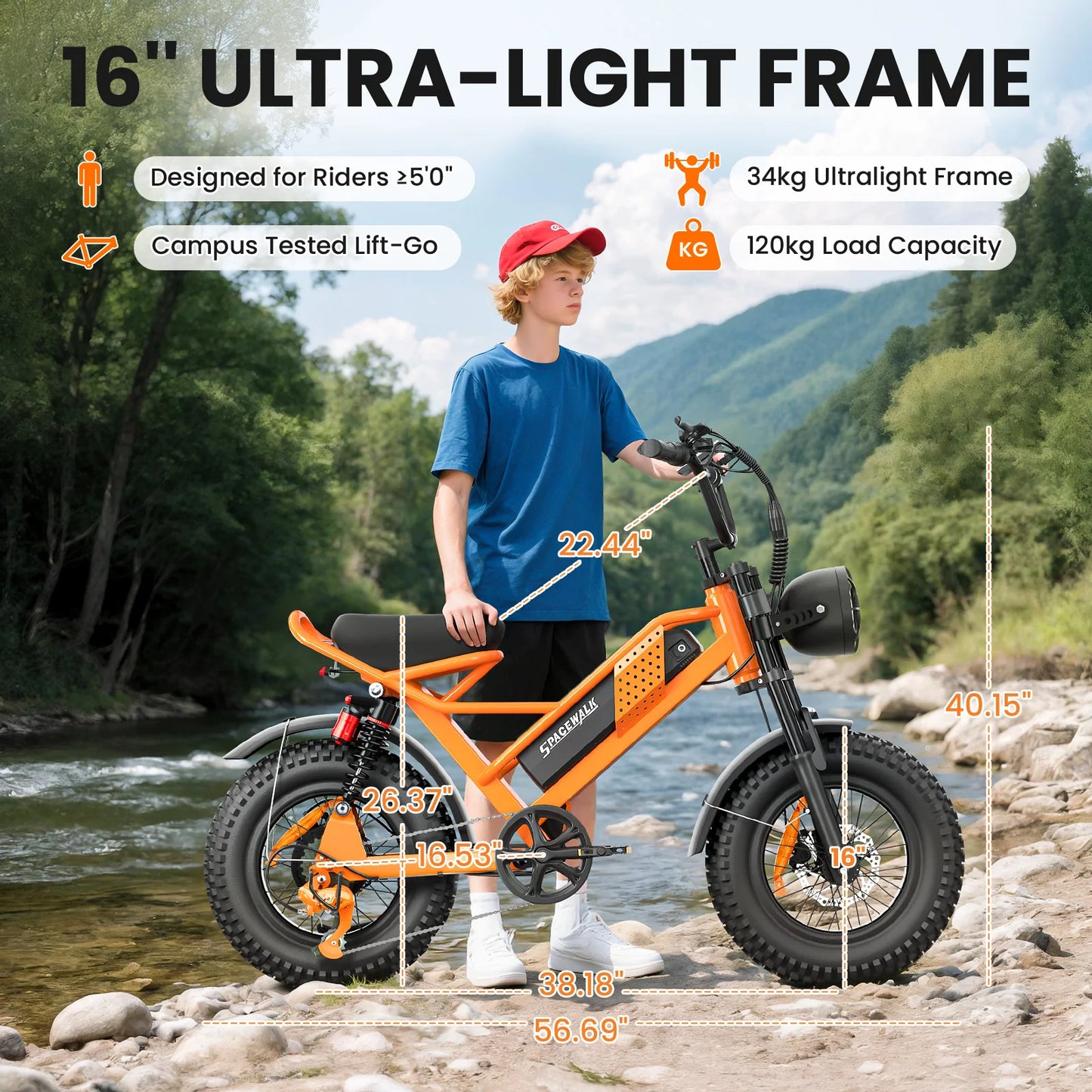 Spacewalk 750W Electric Bike for Adults,21.6MPH 70 Miles,48V 15.6Ah