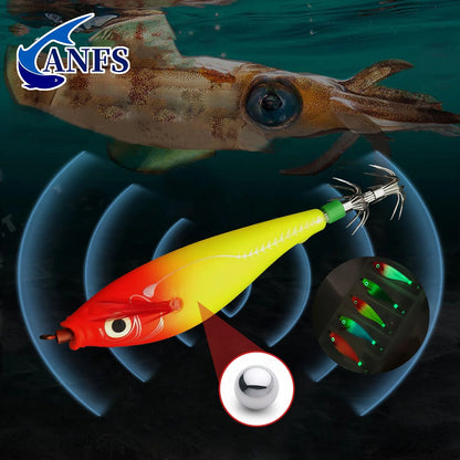 ANFS 5pcs Glowing Squid Hooks - Horizontal Shrimp Lures -