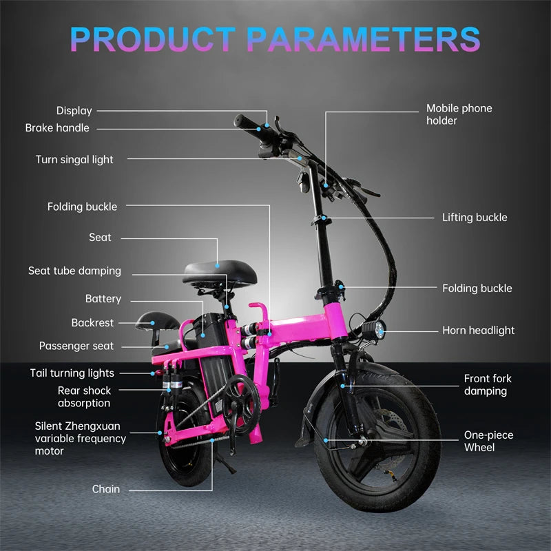 Pink Women Folding Electric Bike for Adults 500W Motor 20MPH