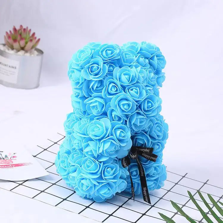 25cm Artificial Teddy Rose Flower Bear with Box Romantic