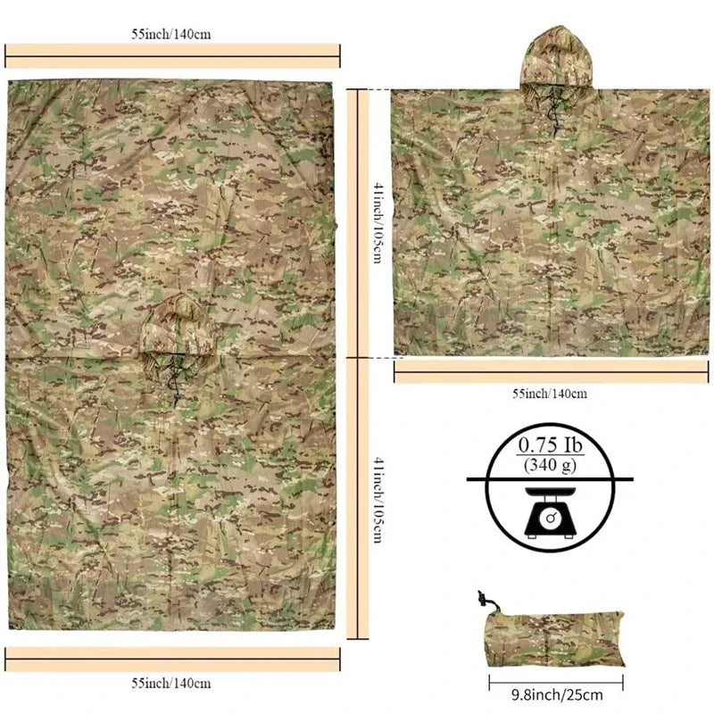 Man Military Impermeable Zipper Camo Raincoat