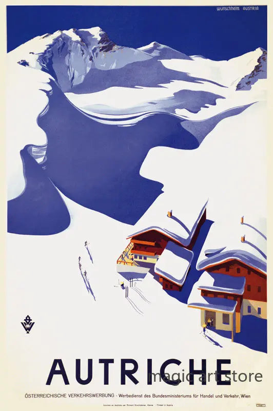 Retro Zermatt Chamonix Skiing Art Poster Vintage Australia