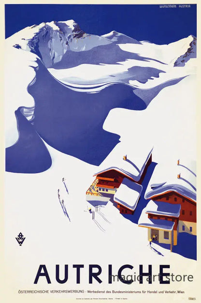 Retro Zermatt Chamonix Skiing Art Poster Vintage Australia