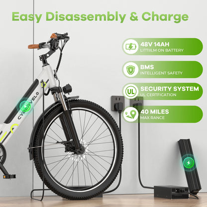 Cybervelo EK2 26" Electric E Bike with 7-Speed,1000