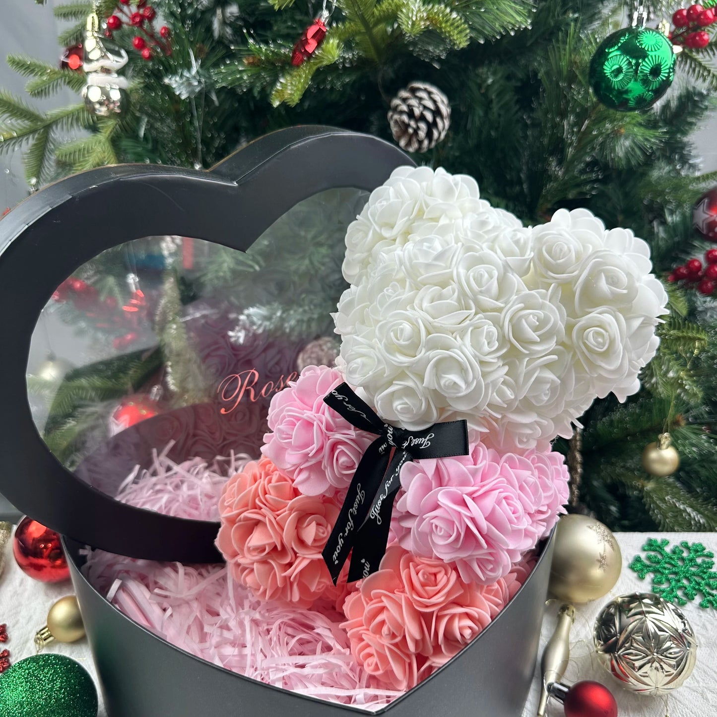 25cm Artificial Teddy Rose Flower Bear with Box Romantic