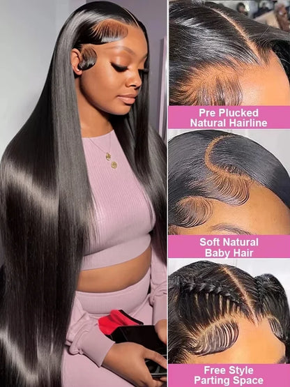 30 40 Inch Bone Straight 13x6 HD Lace Frontal Wigs Pre Plucked Brazilian
