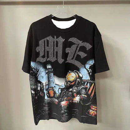 New Summer Letter Rhinestone Short Sleeve Black Men's T-Shirt