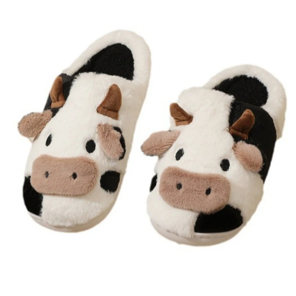 Winter Home Slippers for Couples Warm Plush Neutral Cartoon Cow I