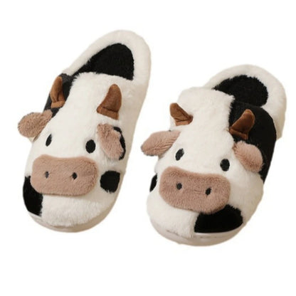 Winter Home Slippers for Couples Warm Plush Neutral Cartoon Cow I