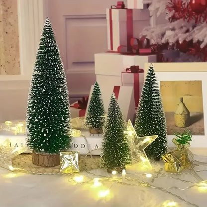 6pcs Mini Christmas Trees, Sisal Trees With Wood Base,