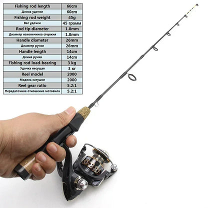 60cm 2 Tips Rod Reel Combos Winter Ice Fishing Rod Fishing Reel