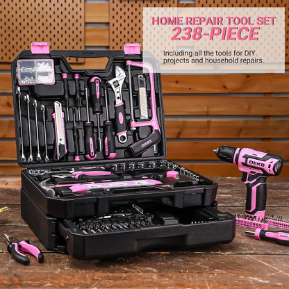 DEKO Home Mechanic Toolbox with 12V Power Cordless Drill Hand