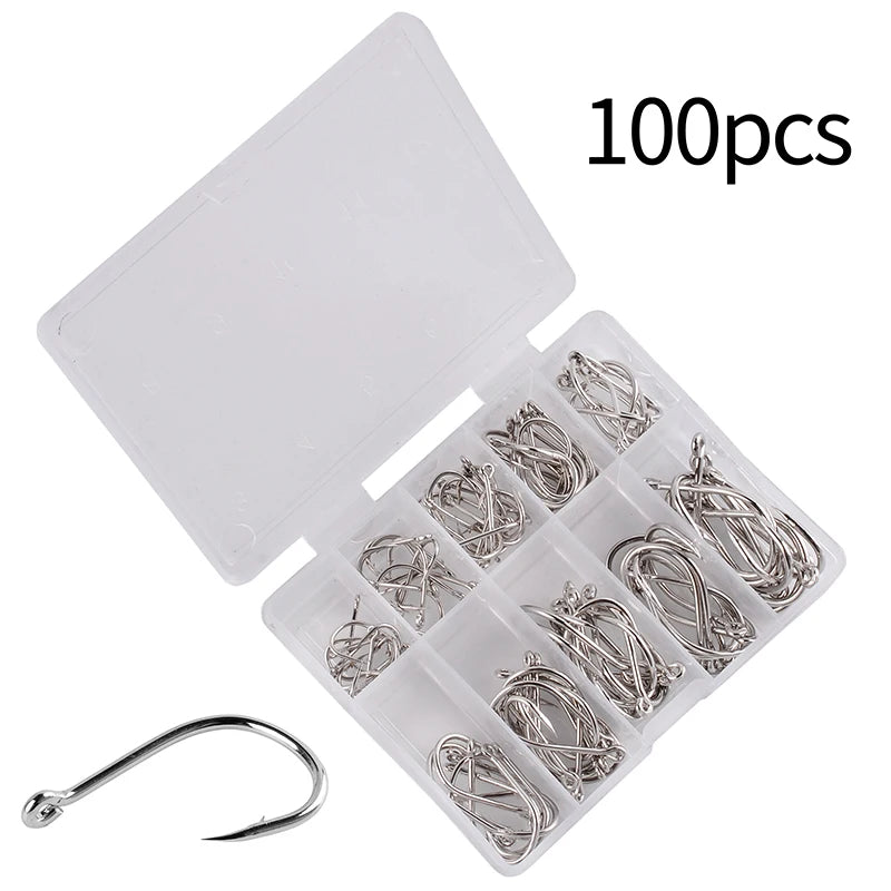 Fishing Hooks Set 100Pcs Box 10 Series
