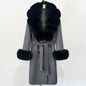 Wool Blends Coat Fashion Long Natural Warm Real Fox Fur Jacket