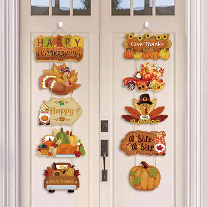 Happy Thanksgiving Day Door Banner Autumn Vine Wreath