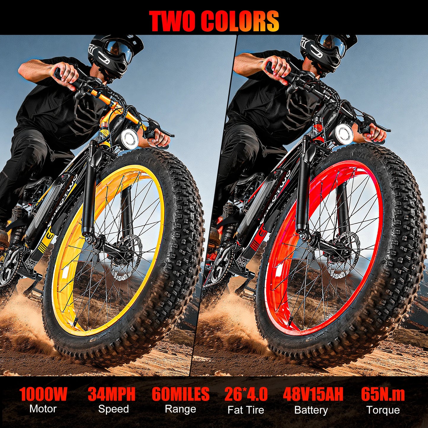 EOEOTWO E01 Electric Bike Adult 26" Fat Tire 1500W Peak Motor