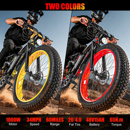 EOEOTWO E01 Electric Bike Adult 26" Fat Tire 1500W Peak Motor