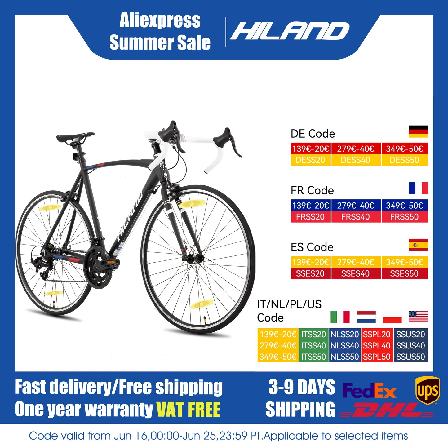Hiland 700c road bike, 14 speeds, lightweight aluminum