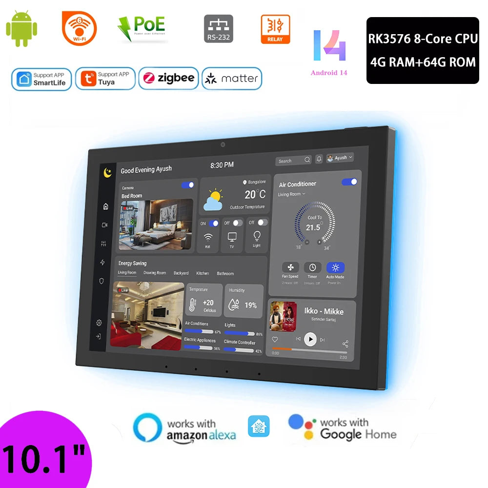 10.1 inch POE tablet wall mount android 14 smart home control panel,