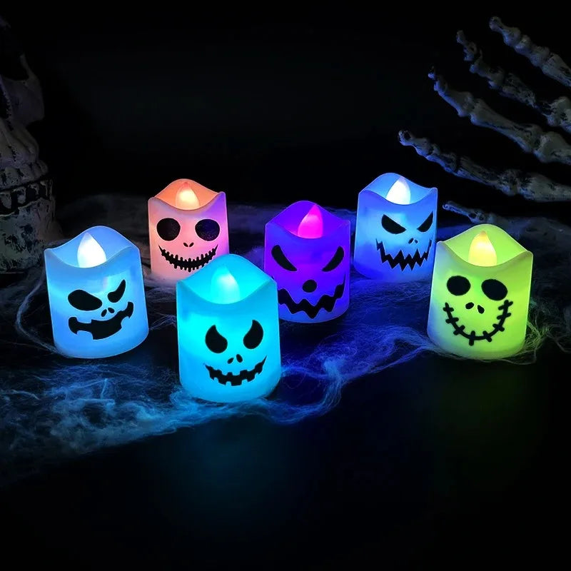 6pcs Halloween Led Ghost Pumpkin Candle Light Glowing Lamp