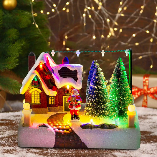 Christmas Village Scene Collectible Building with Lights Trees