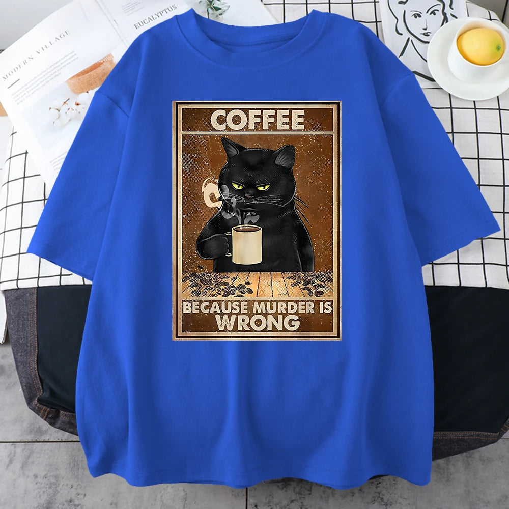 Coffee Because Murder Is Wrong Black Cat Drinks Coffee Funny