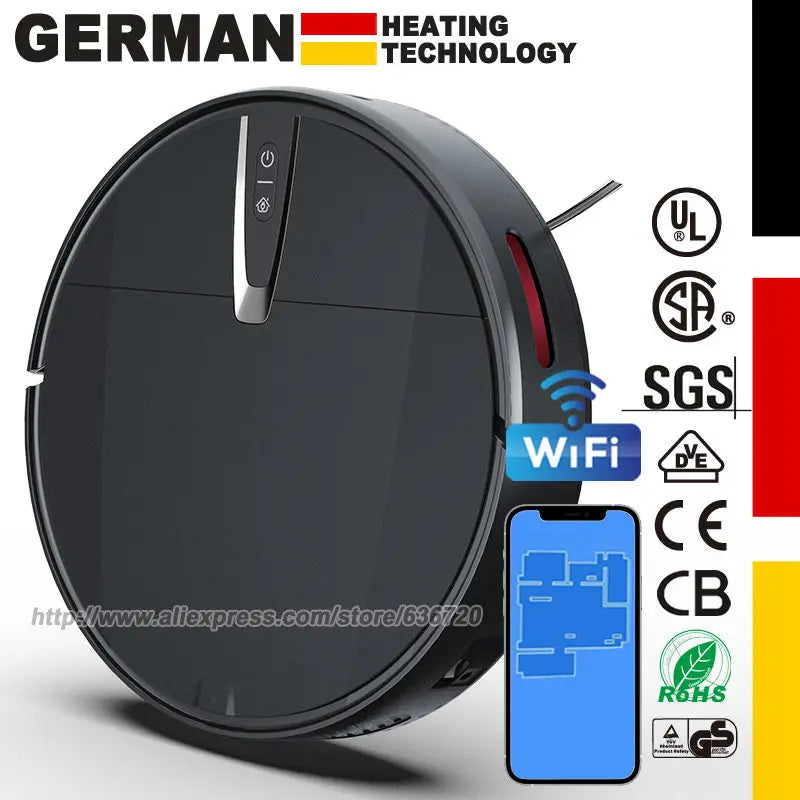 Robot Vacuum Cleaner with 3000Pa Cyclone Suction, APP