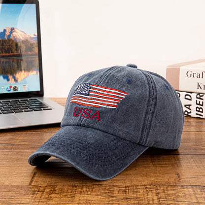 USA American Flag Embroidered Washed Cotton Baseball Cap